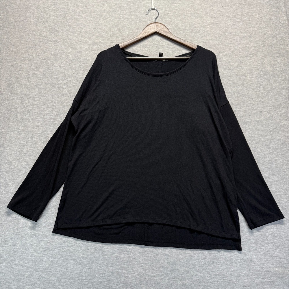 Banana Republic Knit Top Womens XL Black Rayon Side Slit High Low Hem Pullover
